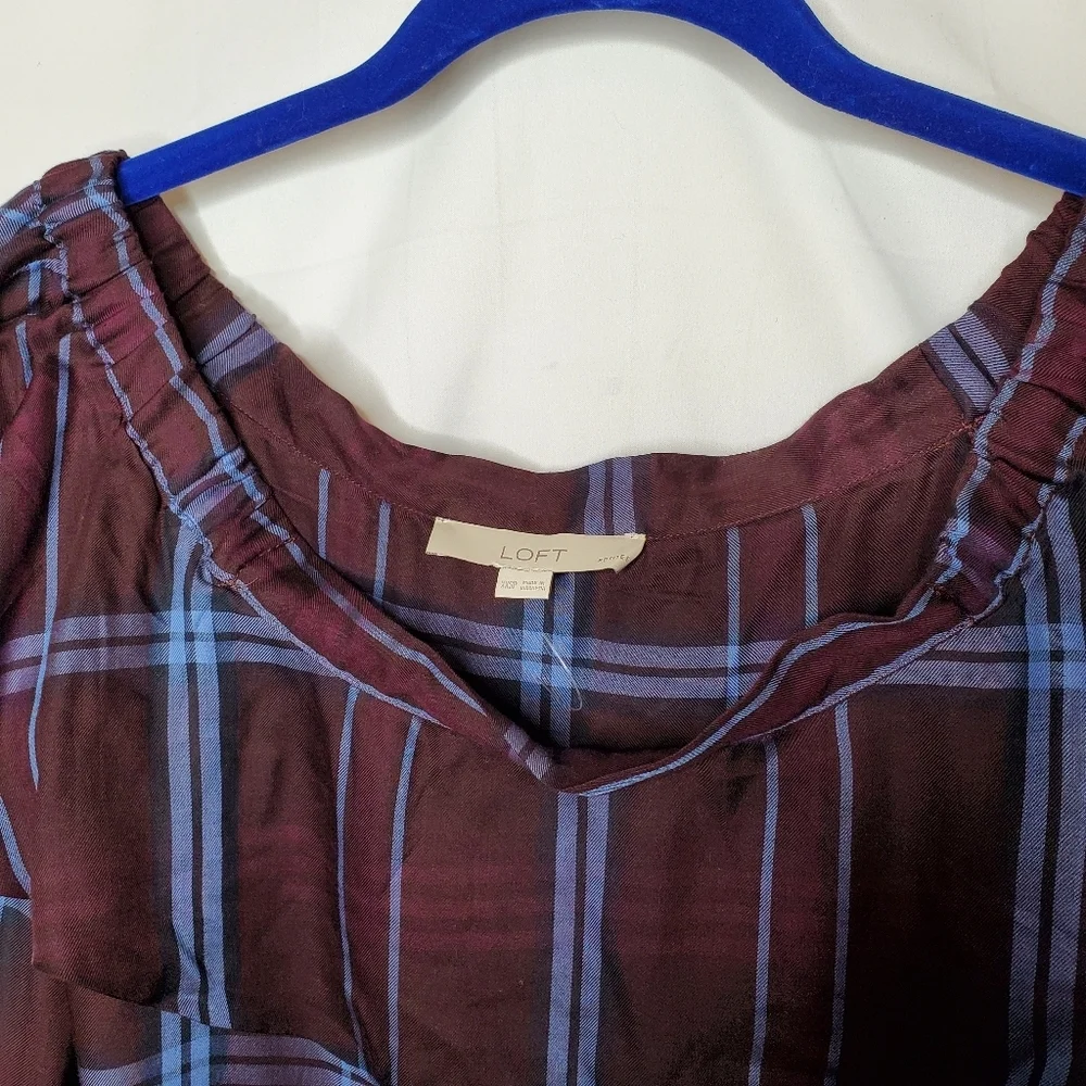 Loft Plaid Off Shoulder Long Sleeve Ruffle Top Blouse Women's Size XXSP NWOT. - Picture 4 of 9
